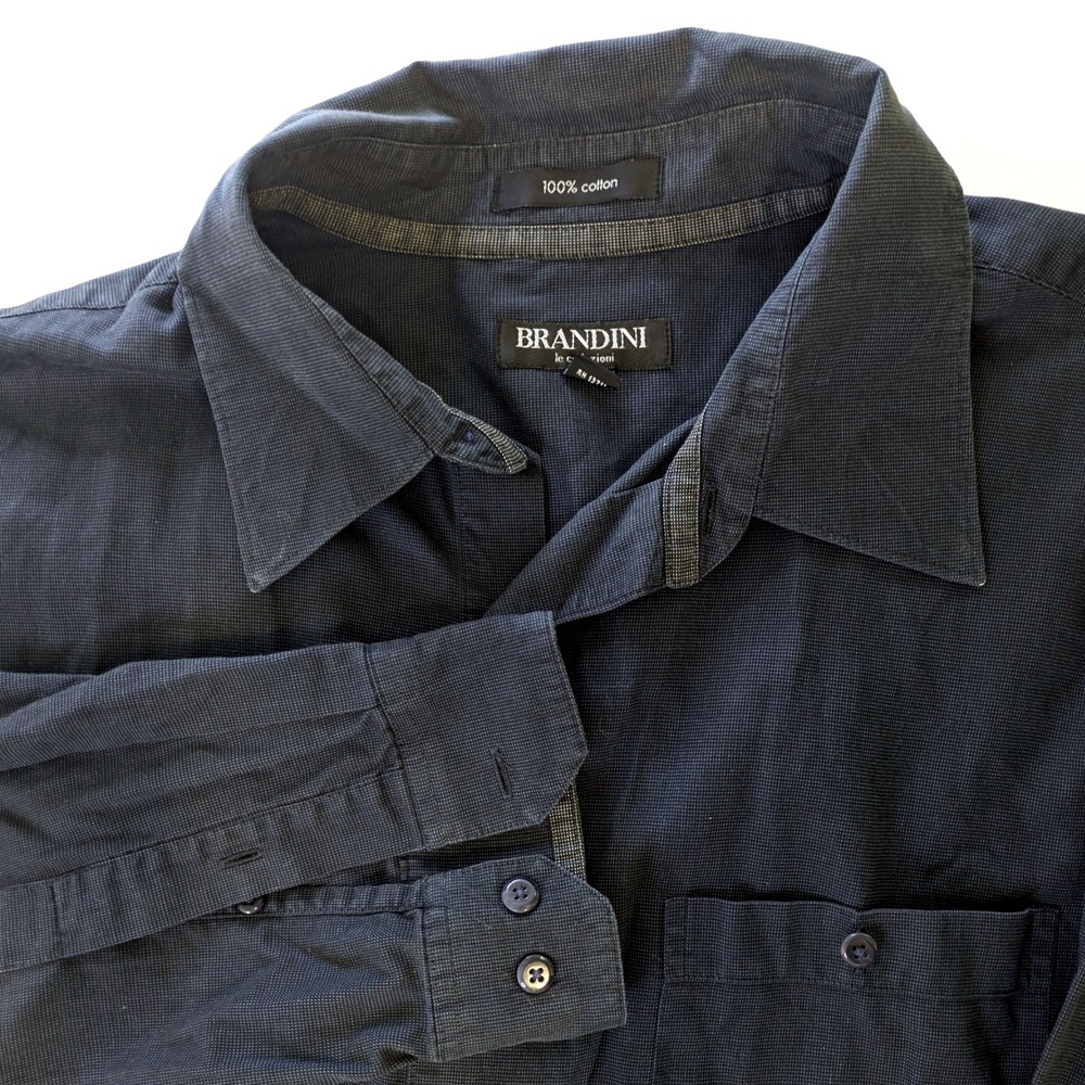 Brandini le collezioni Mens XL Navy Blue Micro Dot Cotton Button Down Shirt